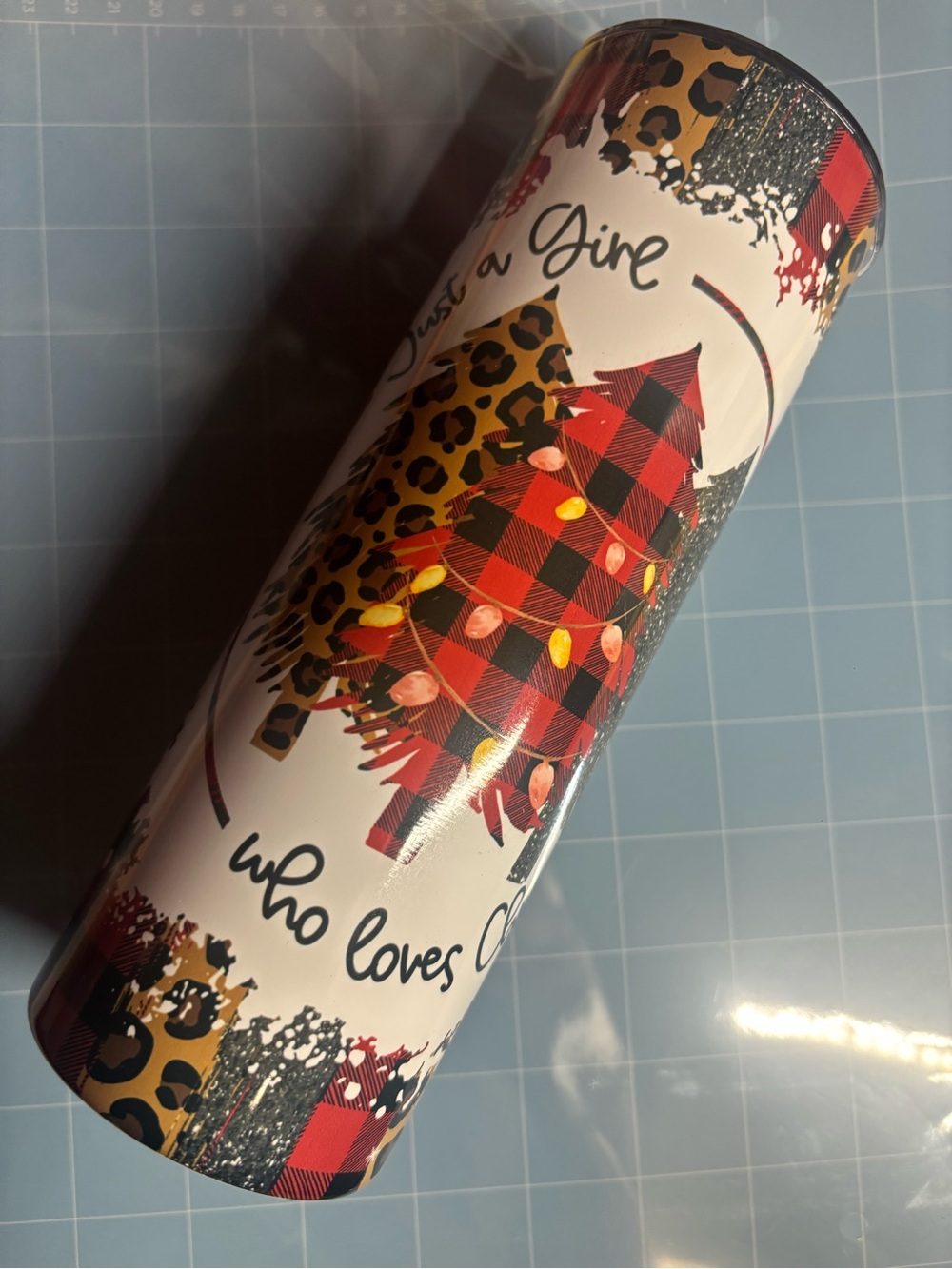 Plaid & Leopard Decorative Tumbler - Red Accent